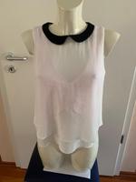 Bershka Bluse weiss schwarzer Bubikragen doppellagig M Düsseldorf - Eller Vorschau