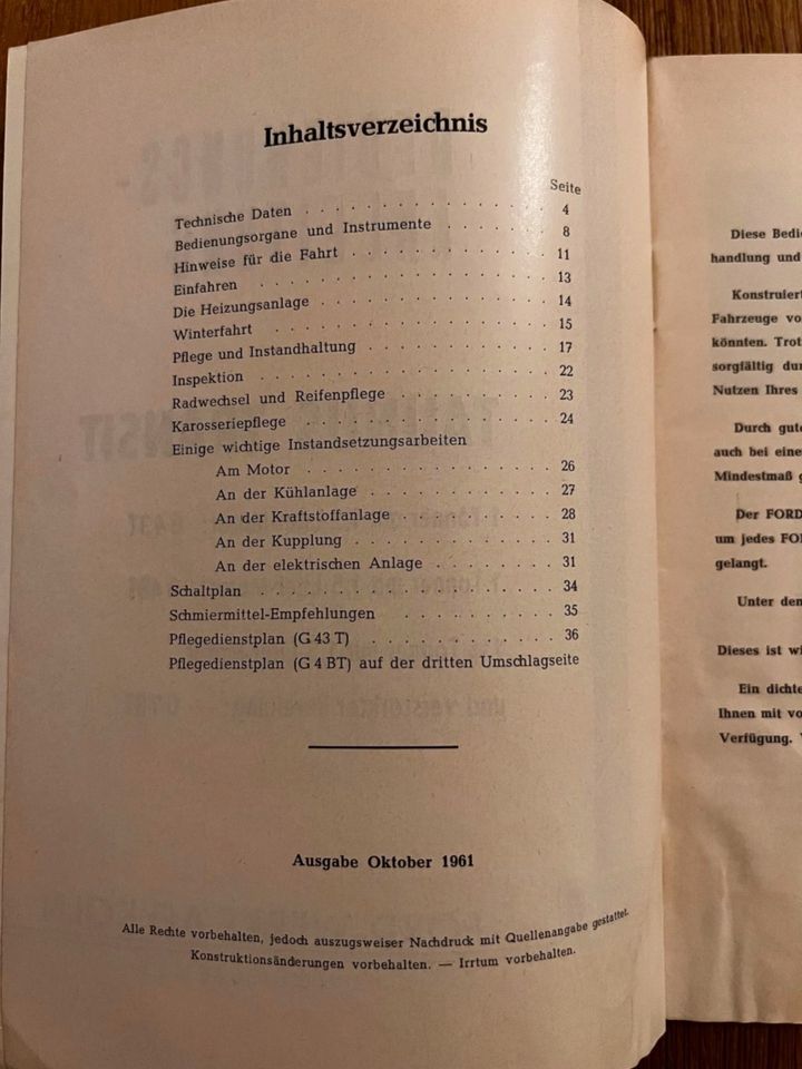 Bedienungsanleitung FORD Taunus Transit, 40 Seiten, 10/1961 in München