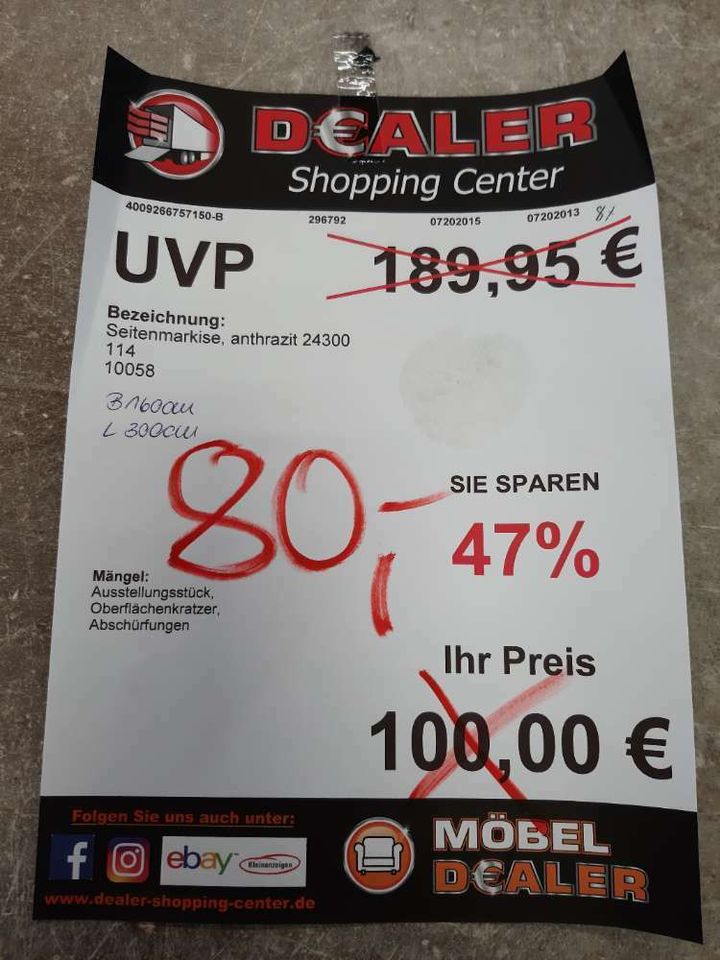 Seitenmarkise anthrazit /Sichtschutz statt 189,95€ in Zeitz