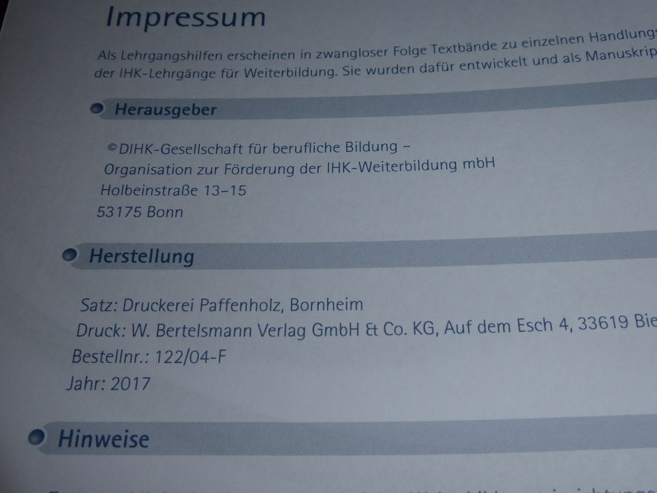 IHK Textband Steuern Logistikmeister Wirtschaftsfachwirt Technike in Niedernhausen