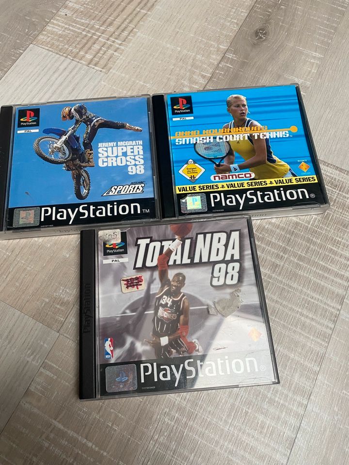 3 PlayStation 1 Spiele Super Cross, Anna Tennis, NBA 98 Sony in Gerolsheim