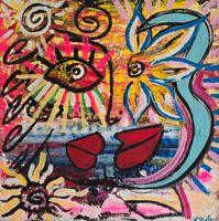 Kunst Gemälde Bild Abstrakt Farbenfroh Ibiza 60x60cm Hessen - Dietzenbach Vorschau