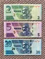 Zimbabwe (Simbabwe) Dollars, 2, 5, 20 Dollars, 2019/2020,  UNC Baden-Württemberg - Mühlacker Vorschau