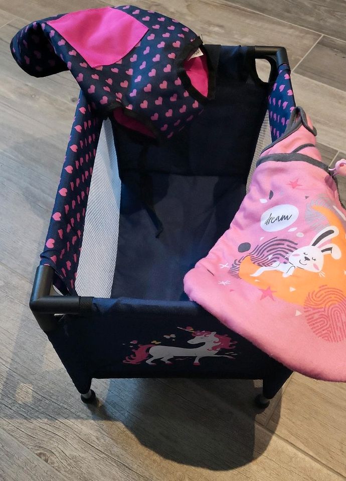 Puppenbett, Puppentrage, Babyborn Schlafsack, blau-rosa in Stafstedt