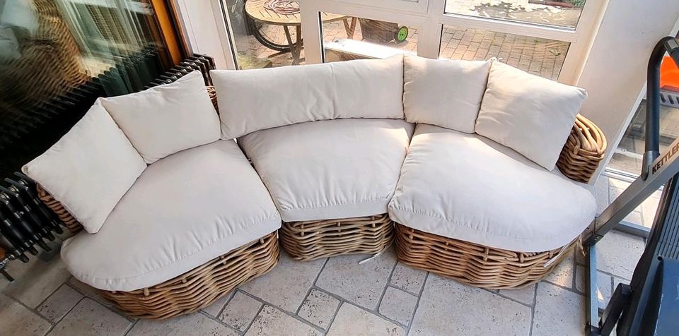 Gartensofa Rattan natürlich 3-Sitzer cremeweiß Maisons du Monde in Neustadt an der Weinstraße