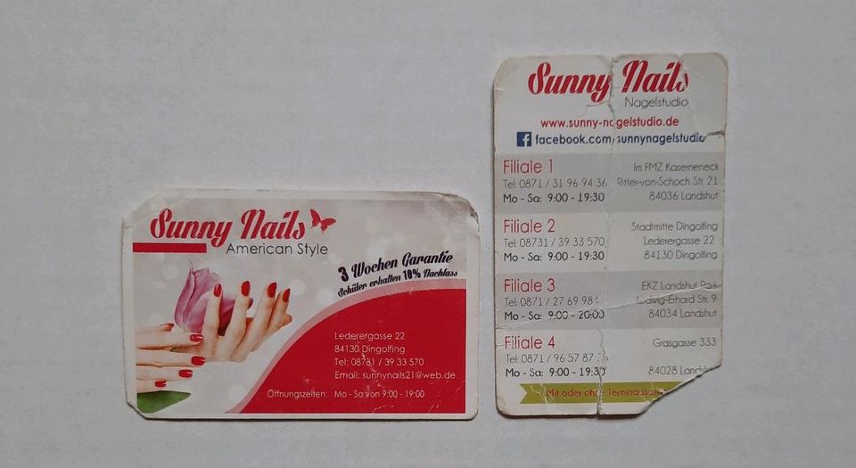 Zu Verschenken, 2x Kundenkarte von Sunny Nails, 10 Euro Rabatt in Dingolfing