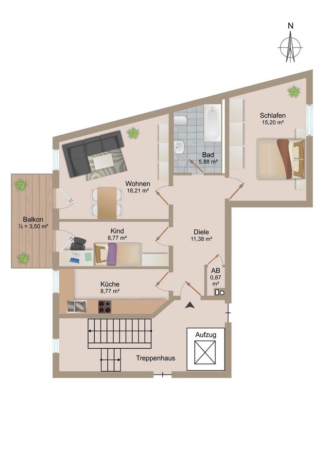 PROVISIONSFREI: Wohnung mit 3 Zimmern, Sonnenbalkon, Stellplatz & Aufzug in Erfurt