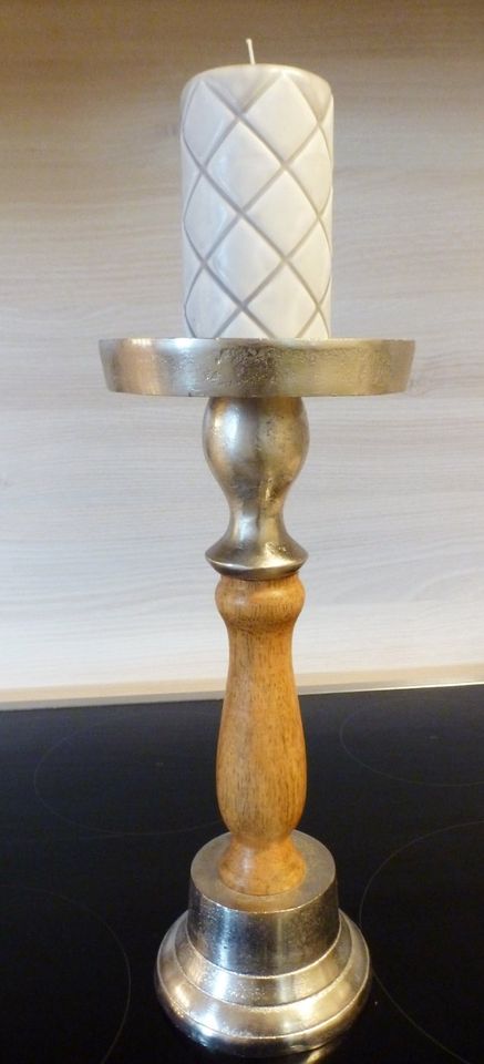 Großer 30 cm Kerzenhalter seltenes DESIGN-Glockenfuß ALU-Holz in Forchheim