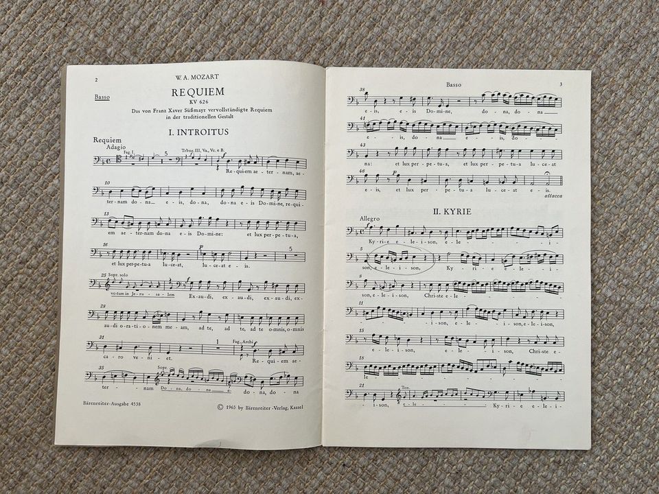 Notenheft für Basso / Bass Mozart Requiem in Friedberg