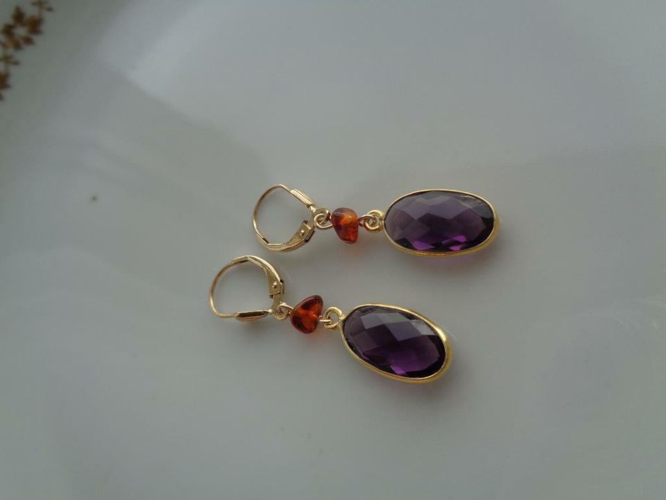 Gold Ohringe,585 Gold Filled, mit Amethyst und Bernstein in Wittenberg