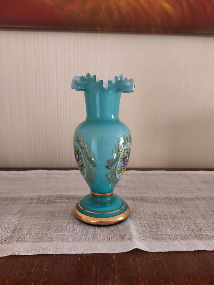 Vintage Vase Blumenvase böhmisches Glas bemalt in Römhild