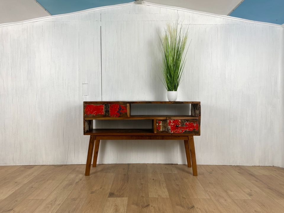 Boatwood by WMK # Besondere Konsole aus altem Bootsholz mit Schubladen, ein handgefertigtes Unikat aus massivem Teakholz # Kommode Sideboard Schrank Garderobe Flurkommode Ablage Industrial Upcycling in Berlin