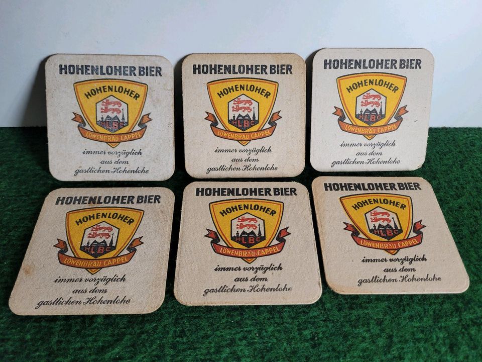 6 Hohenloher Löwenbräu Cappel Bierhumpen mit 6 Bierdeckel in Öhringen