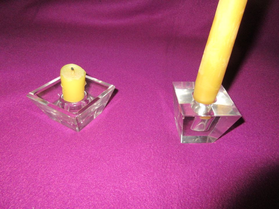2 Kerzenhalter aus Glas für Stabkerzen 7x7x4 und 5x5x5 in Michelstadt