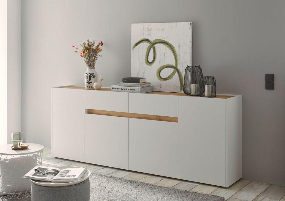 Sideboard 220x87 cm Eiche Weiss 4-türig + 2 Schubkästen BOSTON in Detmold