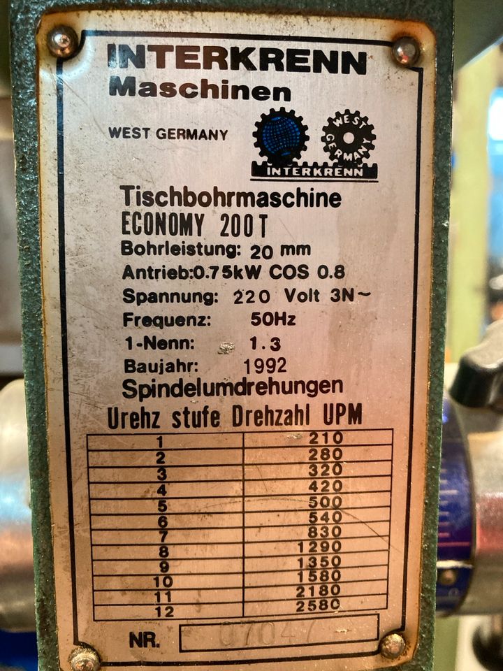 Interkrenn Große Tischbohrmaschine 0,75kW T200 in Kirchheim unter Teck