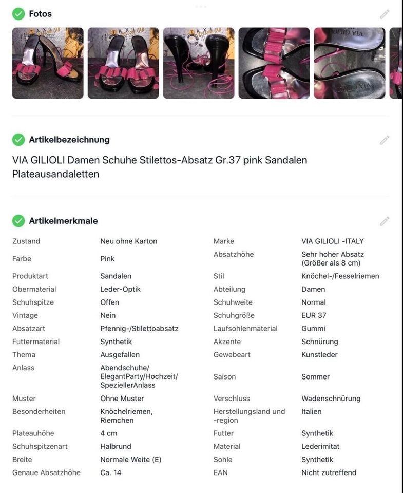 VIA GILIOLI Damen Schuhe Stilettos-Absatz Gr.37 pink Sandalen in Nürnberg (Mittelfr)