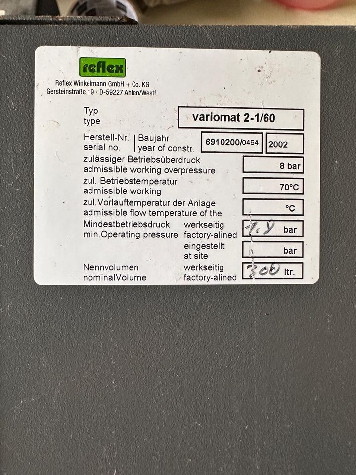 Reflex variomat 2-1/60 Steuerung Transformator Schaltschrank in Biebesheim