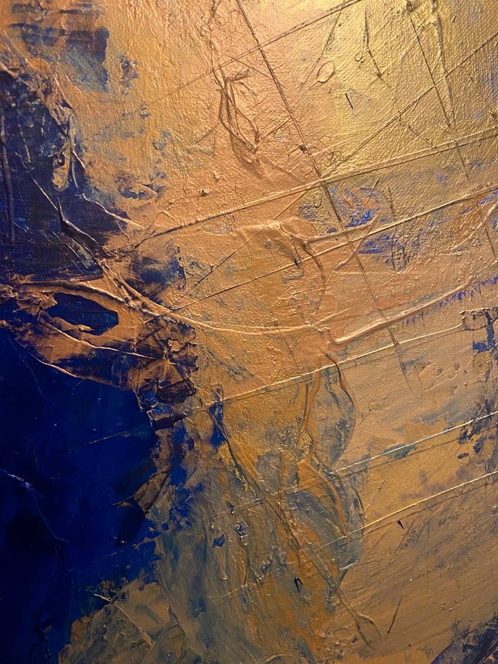 „Vorfreude „ Gemälde 100x150 in gold und blau auf Leinwand in Radebeul