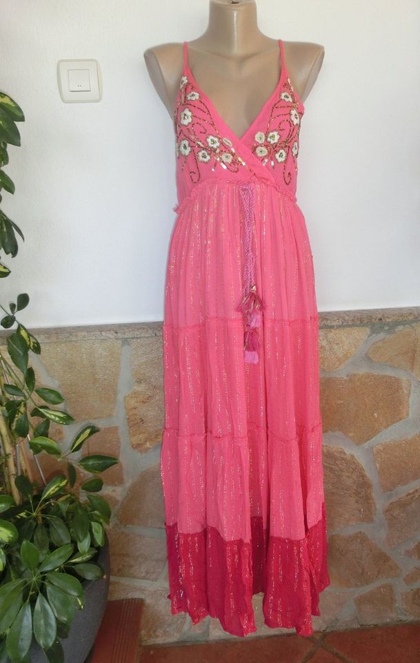 Sumitra Ibiza Look Maxikleid Neckholder Pink Bestickt 36-40 in Kirchheim unter Teck