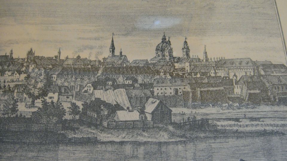 gerahmt. Bild "München Isarbrücke" um 1772 aus den 30er Jahren in Ernsgaden