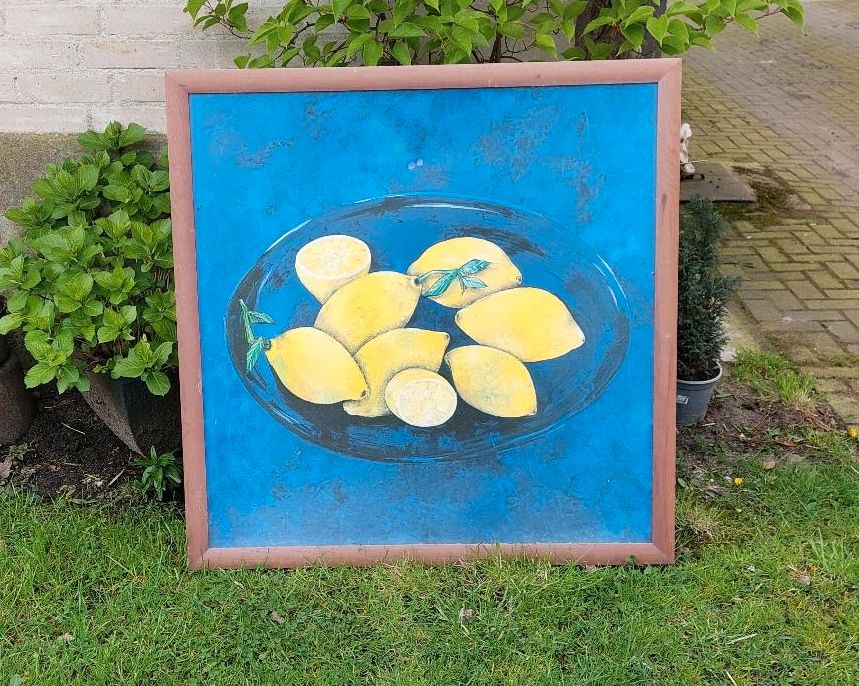 Bild Malerei Blauer Hintergrund mit Zitronen in Gyhum