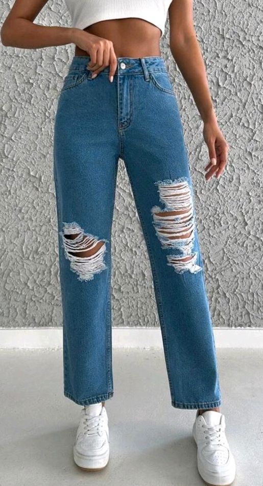 Shein Hose Gr 38 Jeans blau  Riss gerades Bein Neu!!! in Premnitz