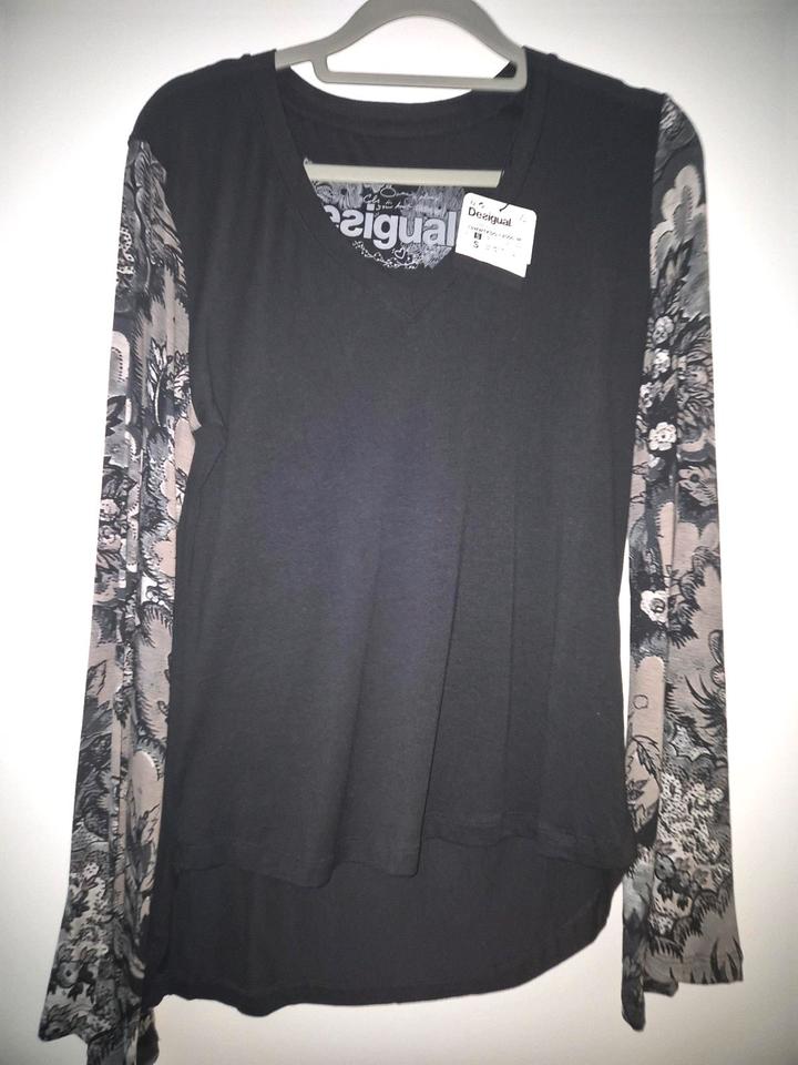 desigual langarm shirt bluse design grau schwarz neu v Ausschnitt in Velbert