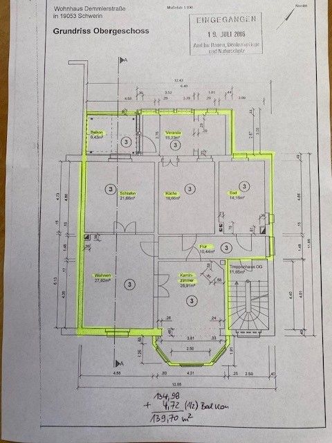 Mietwohnung 140 m², Schwerin Feldstadt, OG, Kamin, Stuck + Balkon in Schwerin