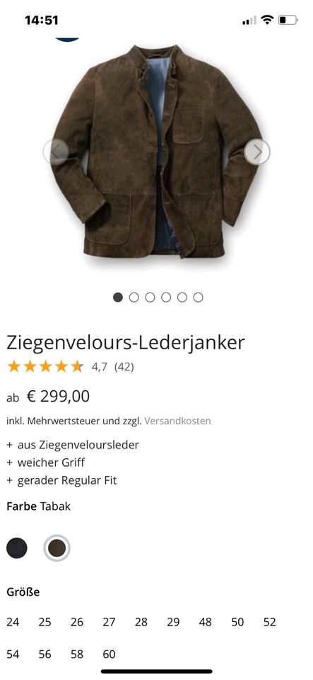 Jacke Herren Walbusch Ziegenvelours-Lederjanker Neupreis 299€ in Bielefeld