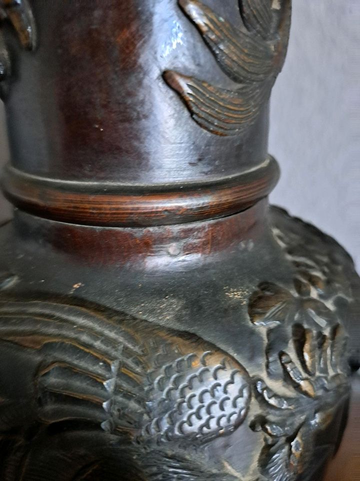 2x Bronce Bronze Vase Asiatika China Drache Phoenix in Langenfeld