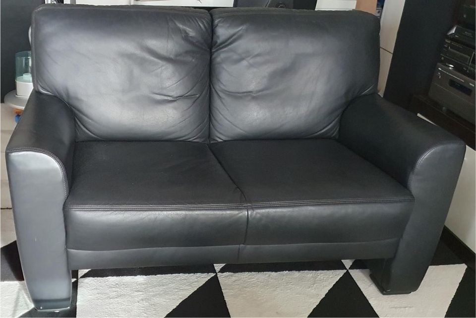 Zweisitzer Leder schwarz 140cm breit in Bad Schönborn