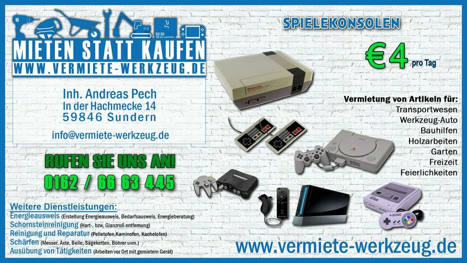 ⚡ Mieten Spielekonsole Nintendo NES N64 Wii Playstation PS1⚡ in Sundern (Sauerland)