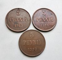 Finnland Russland 5 Penniä 1915,1916,1917 Nikolaus II sehr schön Hessen - Rödermark Vorschau