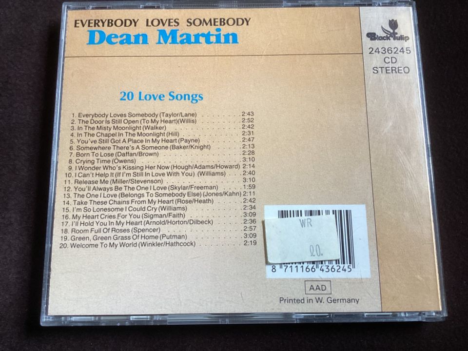 CD Dean Martin Everybody Loves Somebody 20 Love Songs Black Tulip in Neuwied