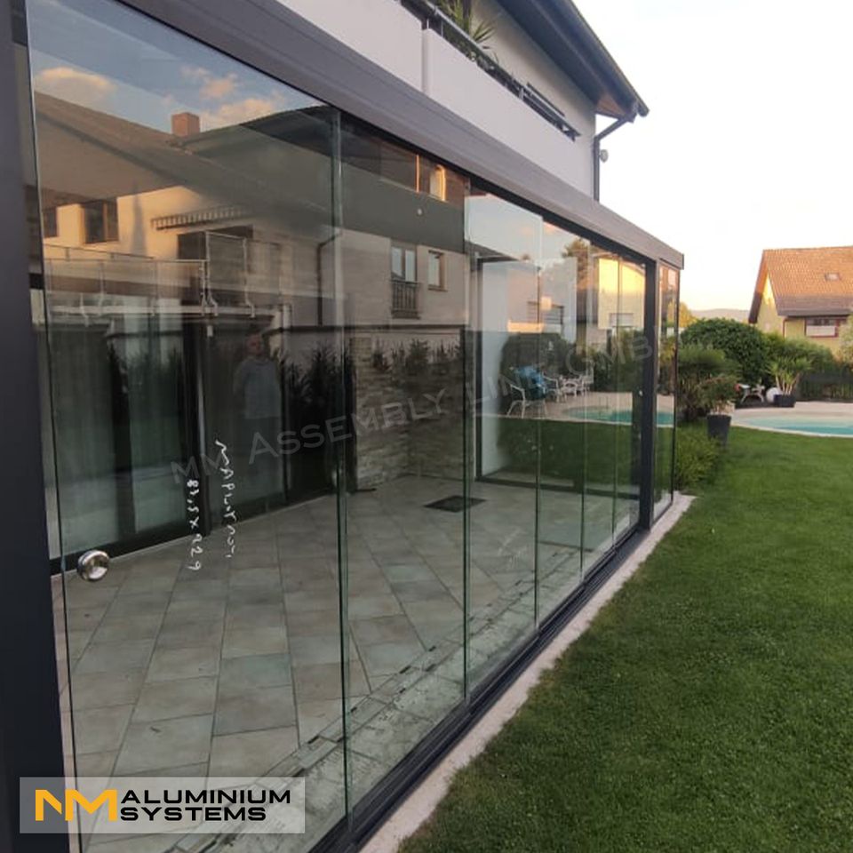 Glasschiebewand Glaswand Glasschiebetür Terrasse 2,2 m x 2,3 m in Nauheim