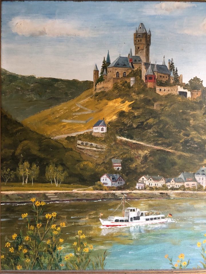 Ölbild  Reichsburg mit Promenade Cochem,Maler H.Krischer,Cochem-M in Cochem an der Mosel