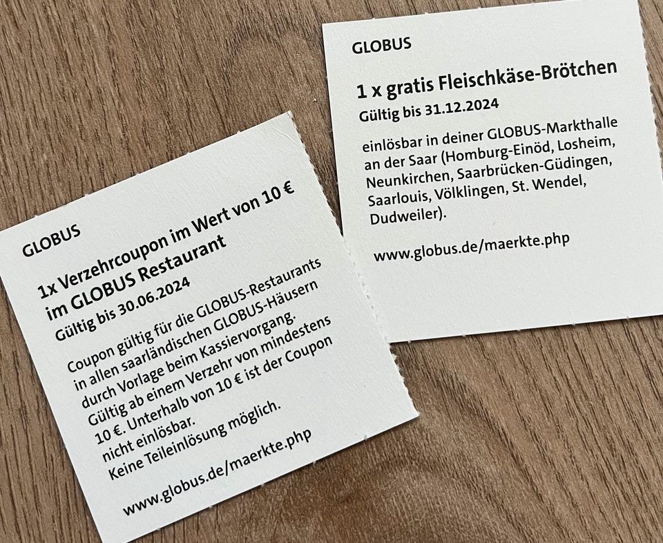 2 Gutscheine Globus im Wert von 11 € in Saarbrücken