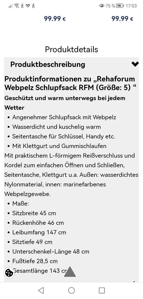 Neuer Webpelz Schlupfsack RFM Gr.5 für Rollstuhl in Kevelaer