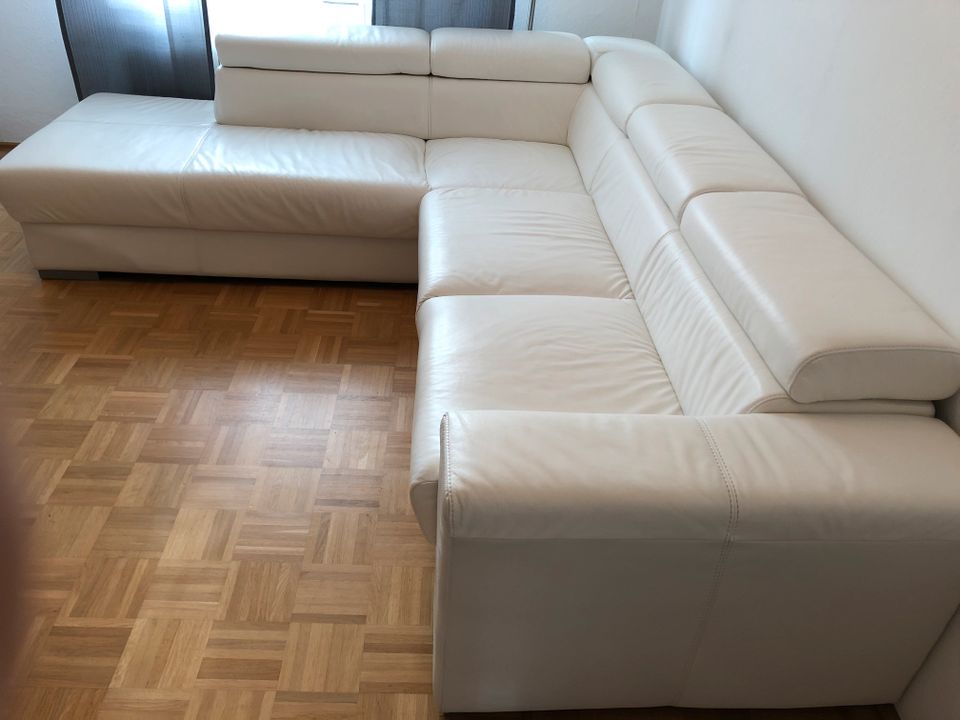 Polsterecke, Ecksofa Ottomane, echtes Leder, weiß, 2,65 x 2,30 cm in Bielefeld