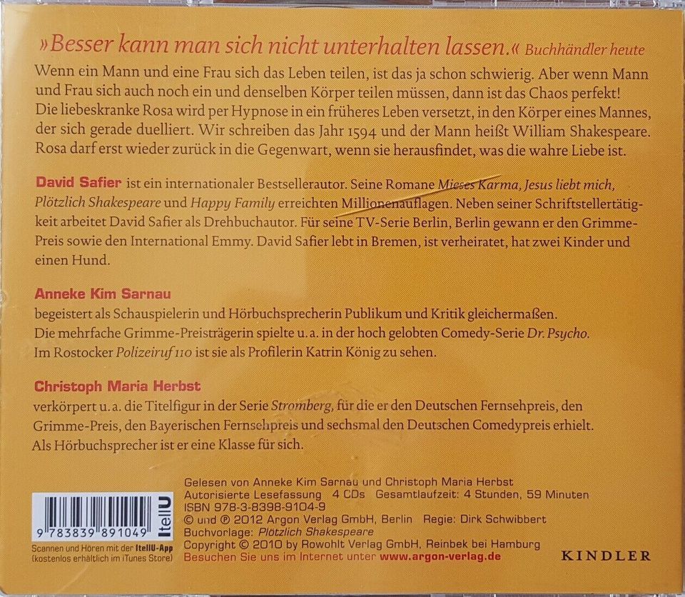 David Safier, Plötzlich Shakespeare, Hörbuch 4 CDs in Büren