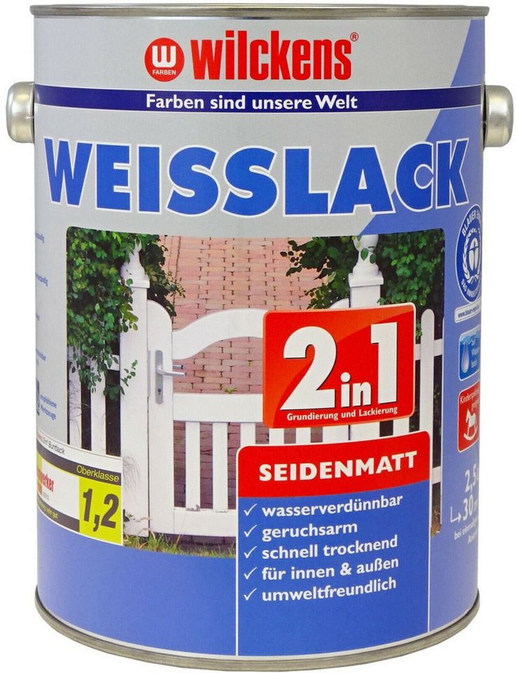 2in1 Weisslack seidenmatt Grundierung Lack 2,5L Holz Metall in Neumünster