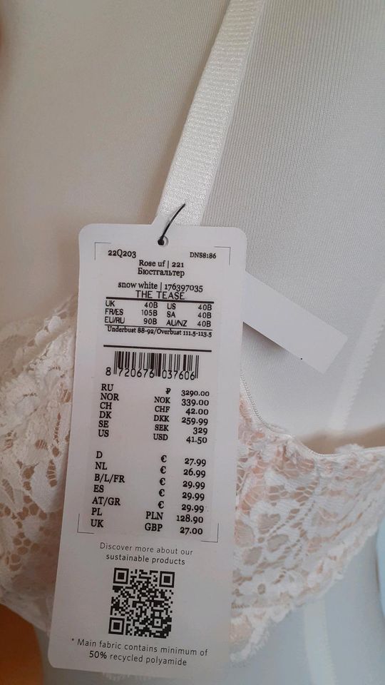 Hunkemöller❤ BH 90B weiß apricot Spitze Bügel Neu m.E in Kölleda