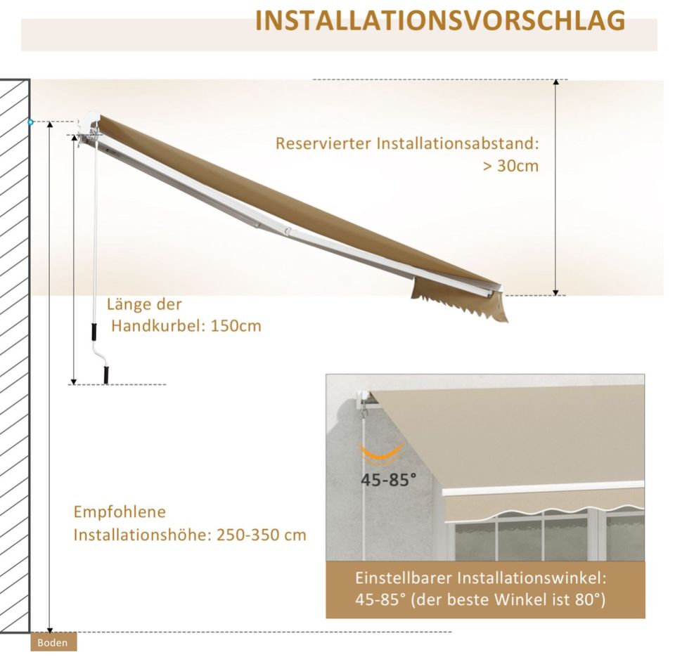 Markise, Sonnenschutz Polyester, Weiß+Beige, 3,95 x 2,45 m in Kassel