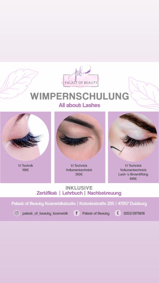 Wimpernverlängerung  Lash&Brow Lifting Schulung 4 Zertifikat in Duisburg