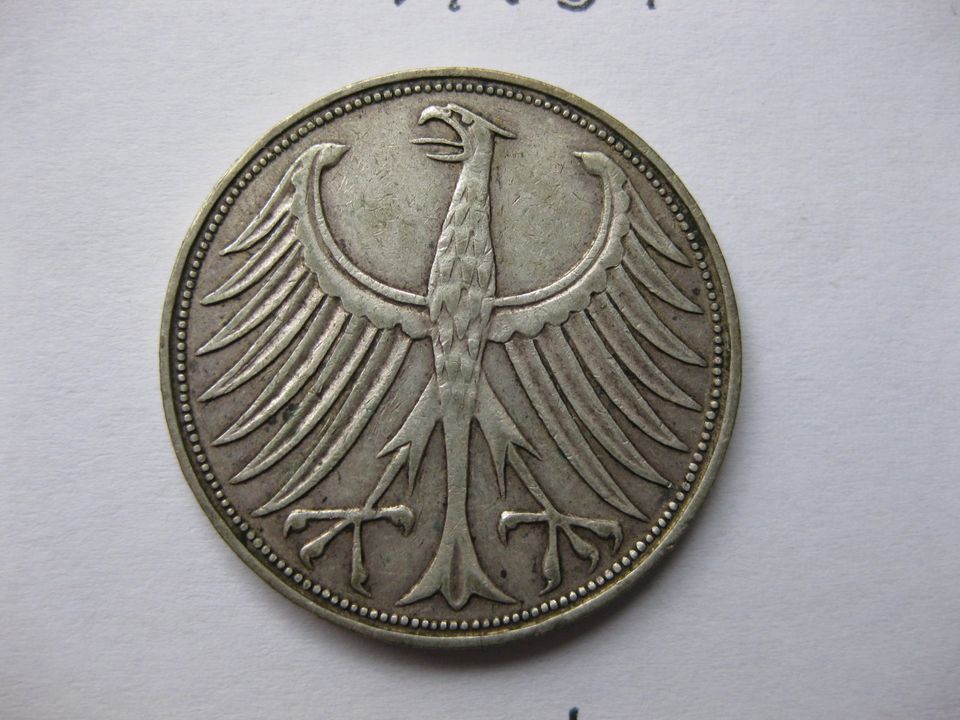 5 deutsche Mark Münze, Silberadler 1957 "J" BRD 2 DM Münze in Söhlde