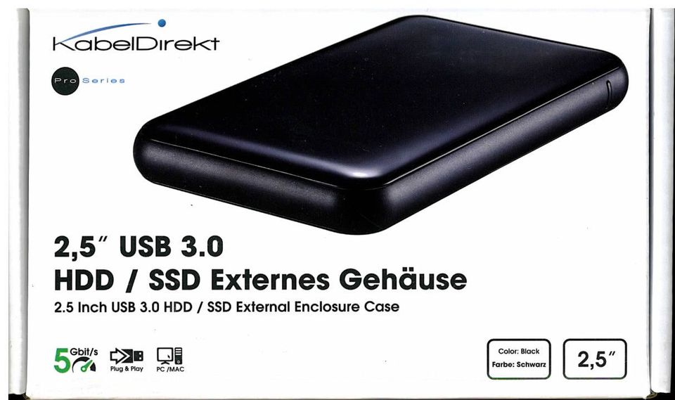 KABELDIREKT 2,5" USB 3 HDD SSD externes Gehäuse **NAGELNEU** in Hilzingen