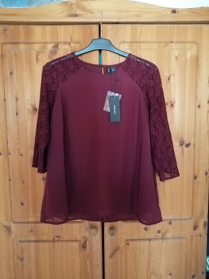 VERO MODA Damen Bluse Blusenshirt 40 L NEU weinrot Häkelärmel in Durbach