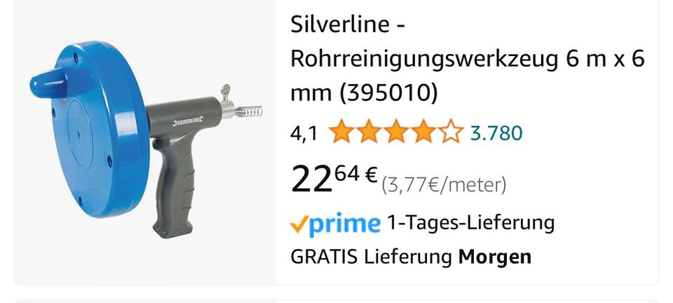 Rohrreinigungswerkzeug 6mx6mm, Unbenutzt! in Rüsselsheim