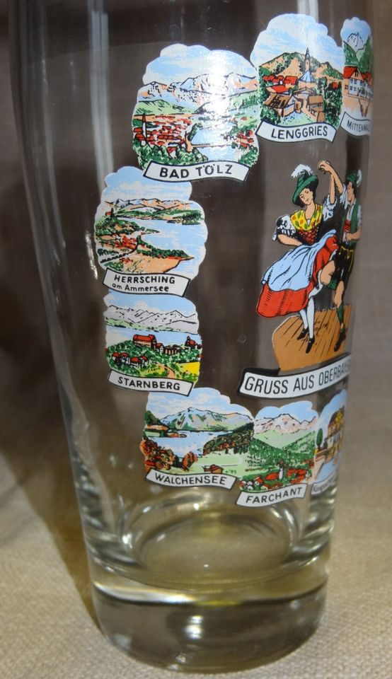 HT Trinkglas Bierglas älteres Andenkenglas 0,5 l Gruß aus Oberbay in Bacharach